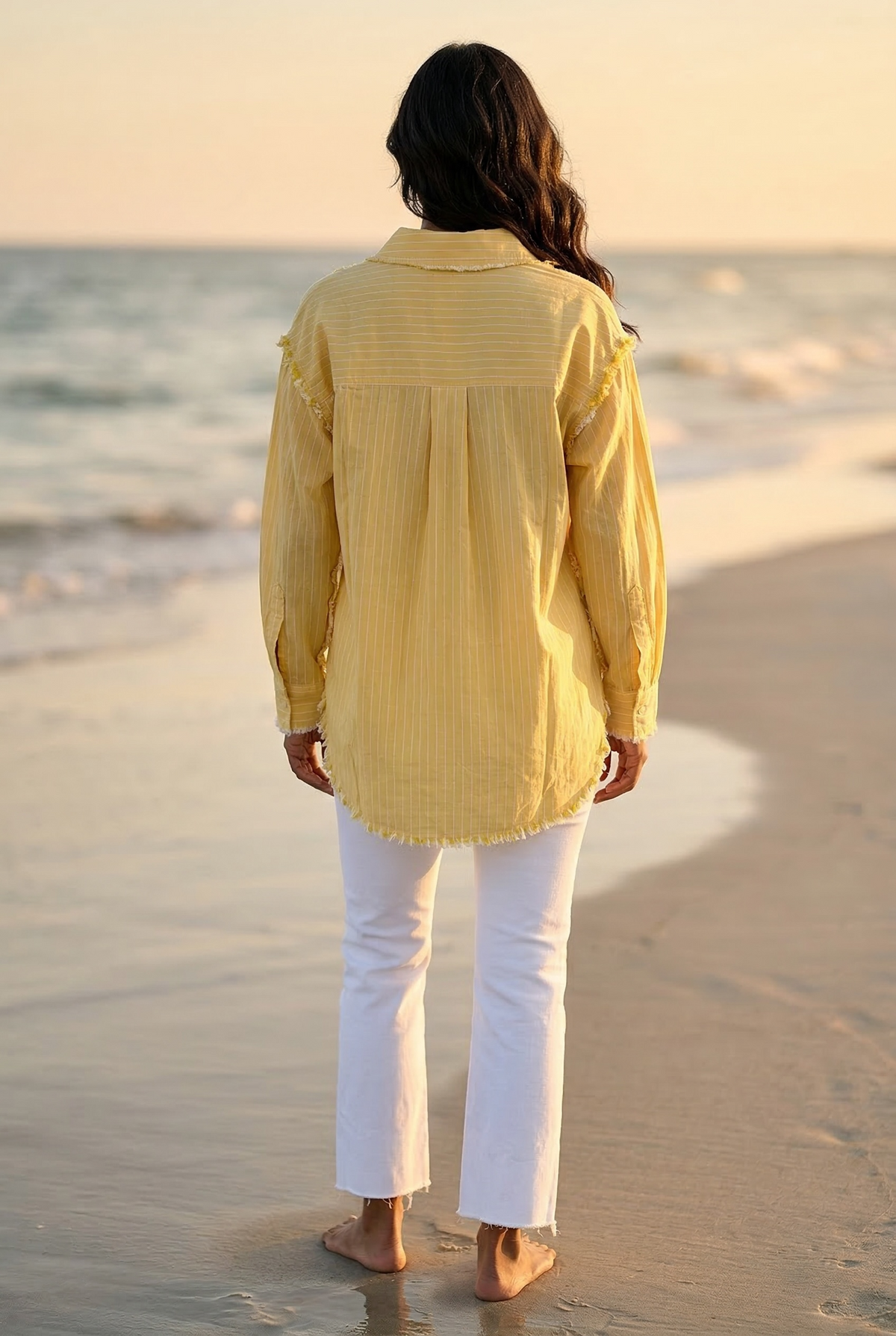 Malaya Woven Long Sleeve Striped Top : Yellow