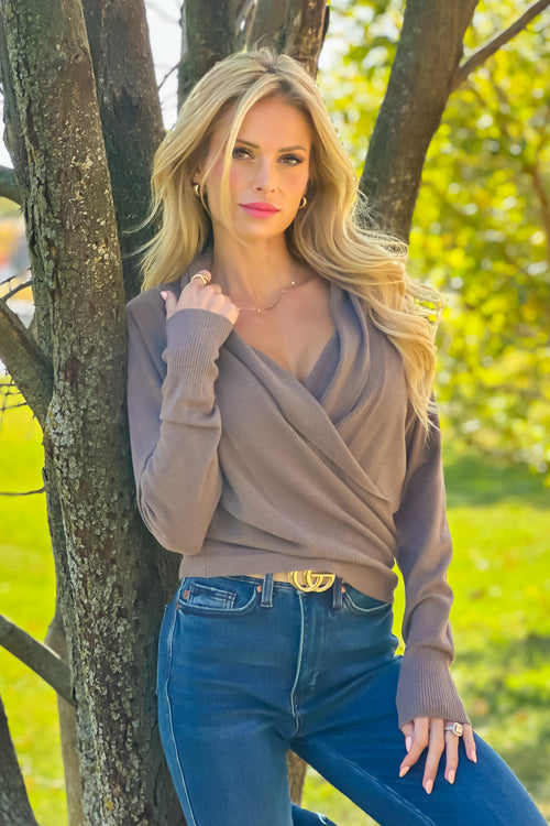 Madelyn Fine Gauge Wrap Sweater : Coco Ash