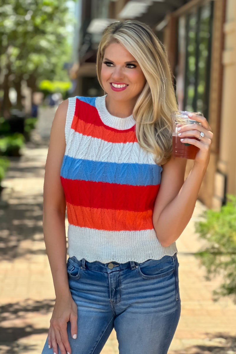 Discover You Striped Sweater Vest : Red/Orange/Blue