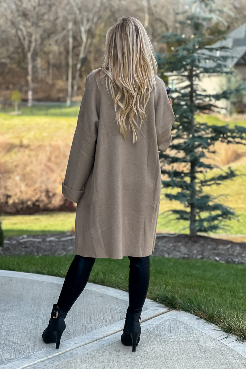 In Session Long Oversized Sweater Coat : Heather Tan