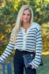 Leyna Striped Button Up Sweater : Navy