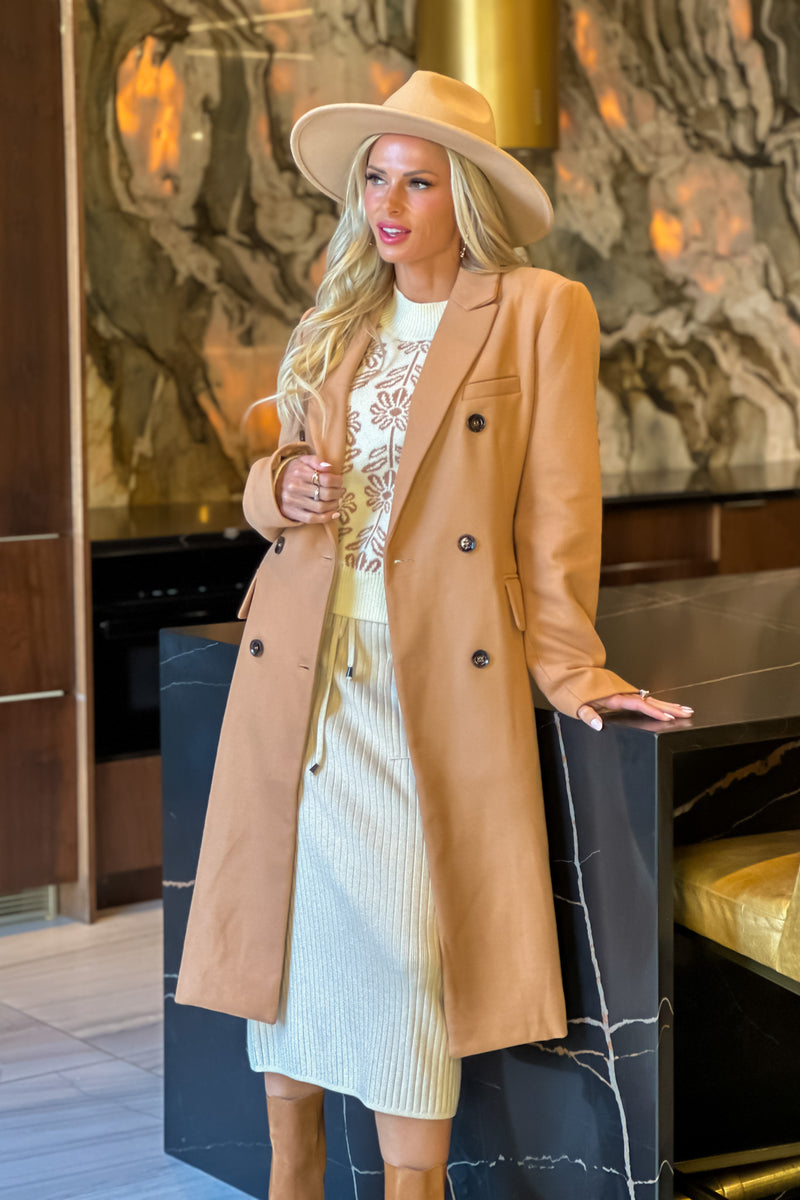 Addi Long Double Breasted Coat : Camel