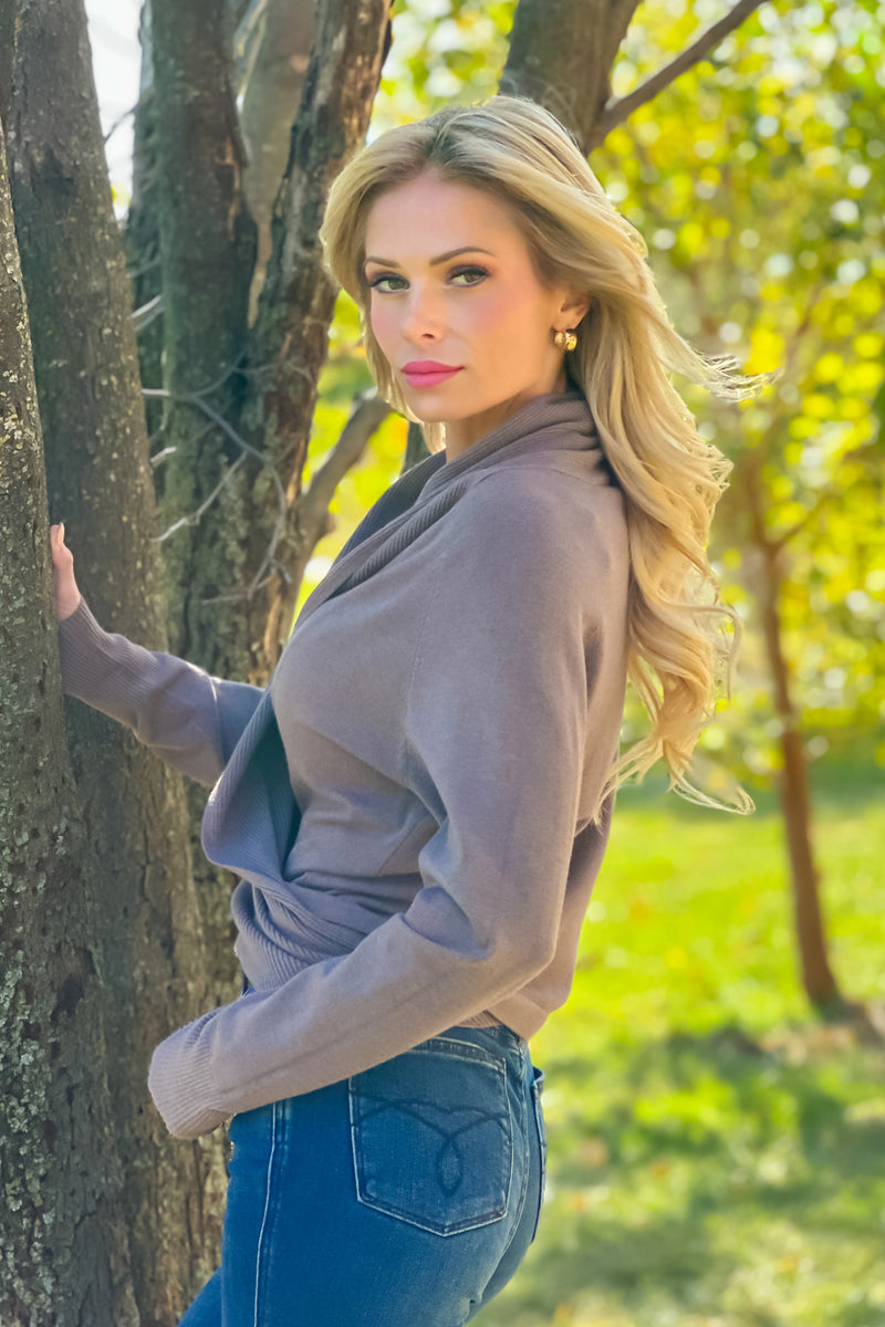 Madelyn Fine Gauge Wrap Sweater : Coco Ash