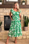 Relaxing Stroll Floral Flutter Sleeve Maxi Dress : Green/White