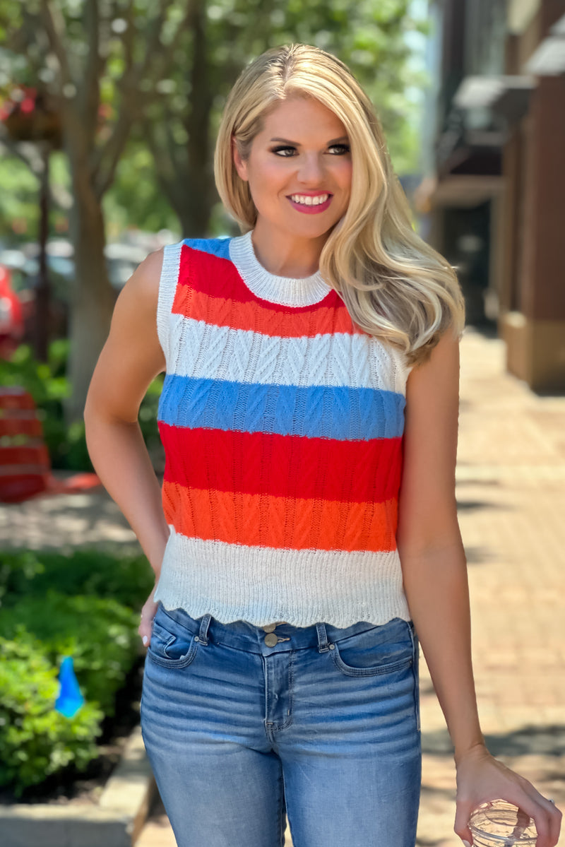 Discover You Striped Sweater Vest : Red/Orange/Blue