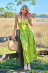 Moon River Braelyn Mixed Media Midi Dress : Green