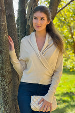 Madelyn Fine Gauge Wrap Sweater : Sand