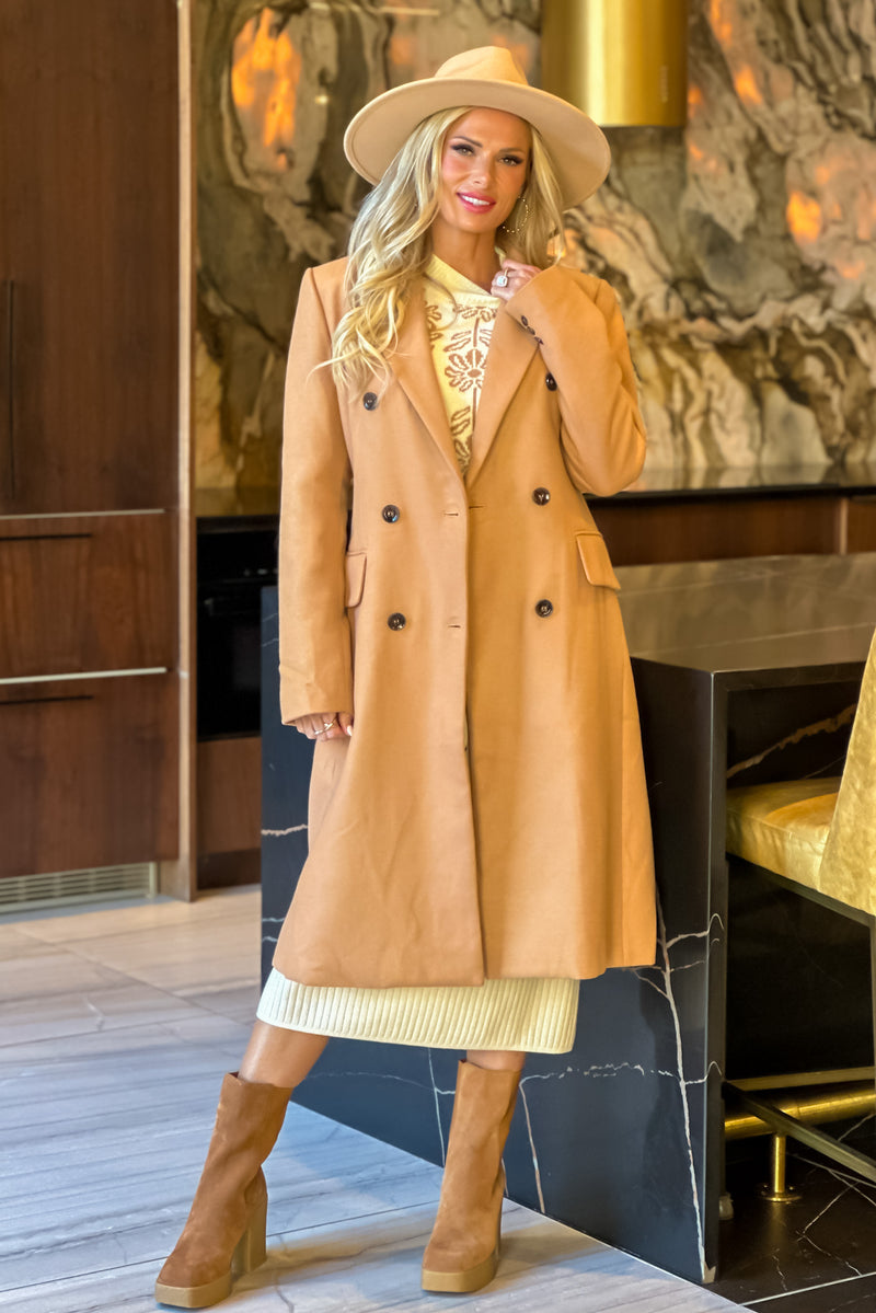 Addi Long Double Breasted Coat : Camel