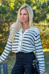 Leyna Striped Button Up Sweater : Navy