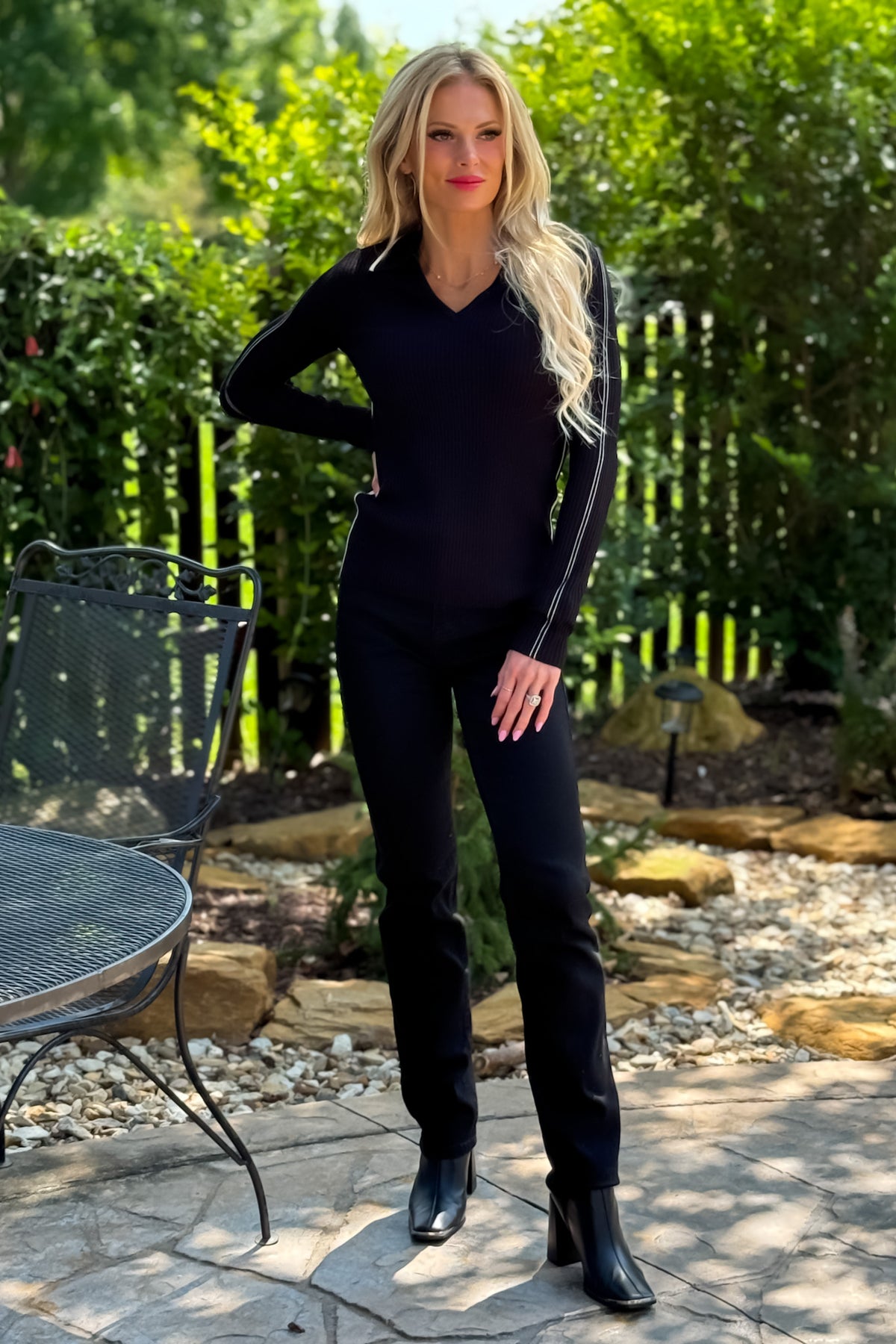 Liverpool Maxine V neck Collared Sweater : Black