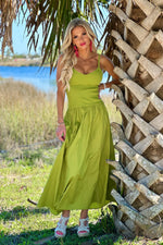 Moon River Braelyn Mixed Media Midi Dress : Green