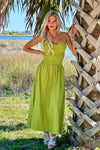 Moon River Braelyn Mixed Media Midi Dress : Green