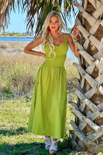 Moon River Braelyn Mixed Media Midi Dress : Green