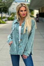 Words You Speak Corduroy Shacket : Vintage Green