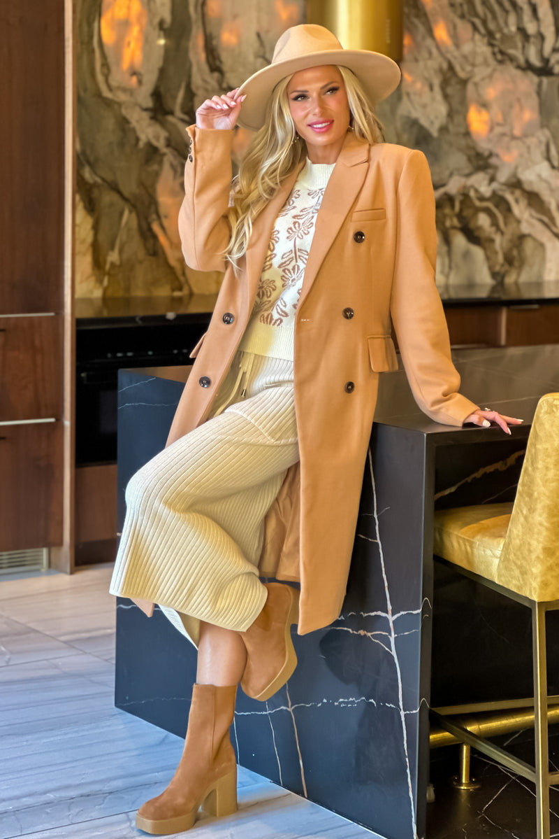 Addi Long Double Breasted Coat : Camel