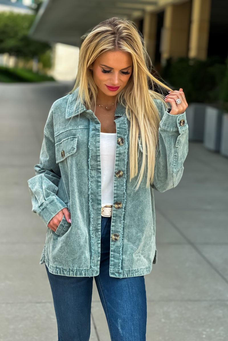 Words You Speak Corduroy Shacket : Vintage Green