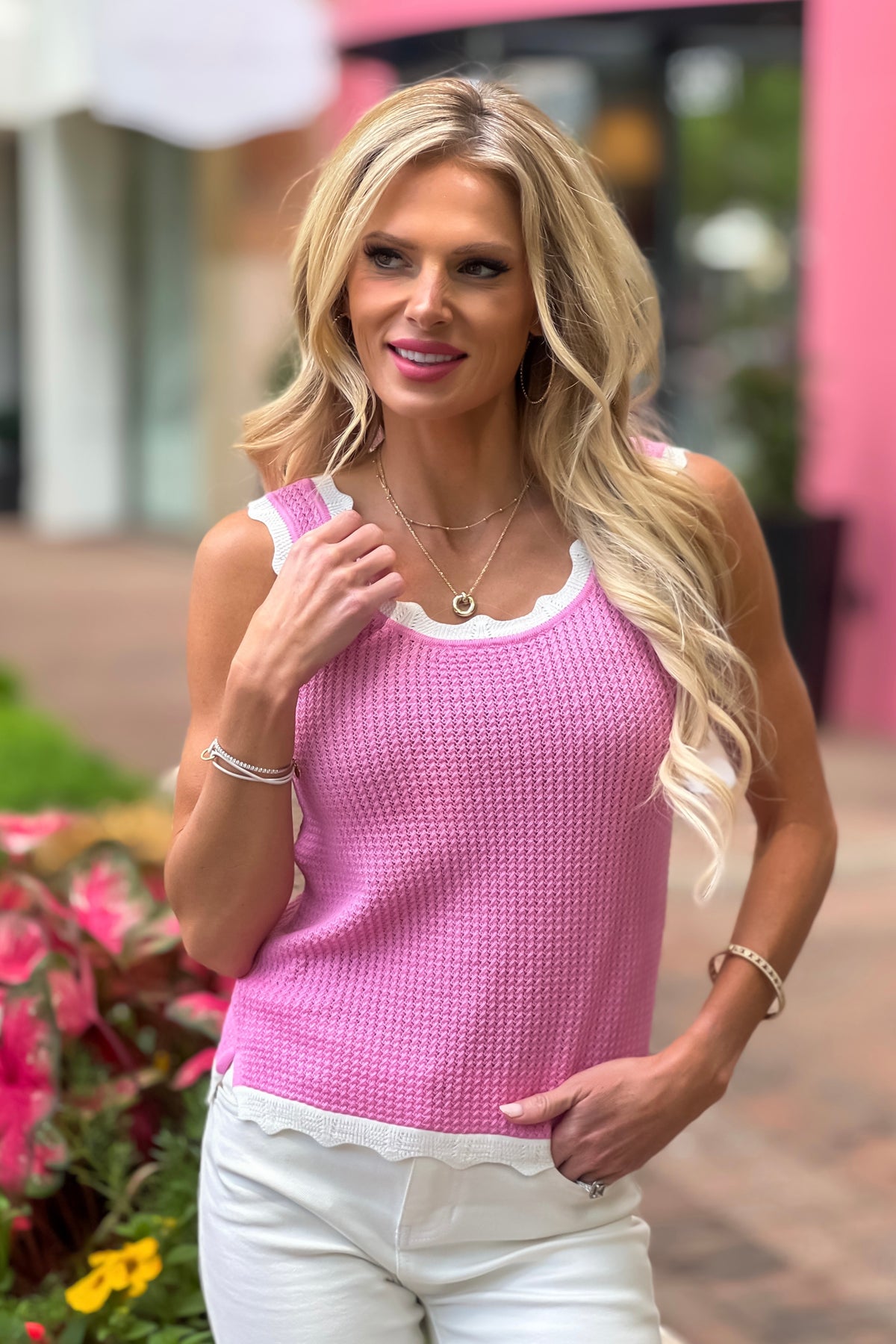 Fate Shayla Scallop Edge Tank Top : Pink