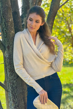 Madelyn Fine Gauge Wrap Sweater : Sand