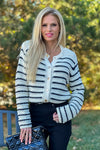 Leyna Striped Button Up Sweater : Navy