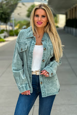 Words You Speak Corduroy Shacket : Vintage Green