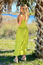 Moon River Braelyn Mixed Media Midi Dress : Green
