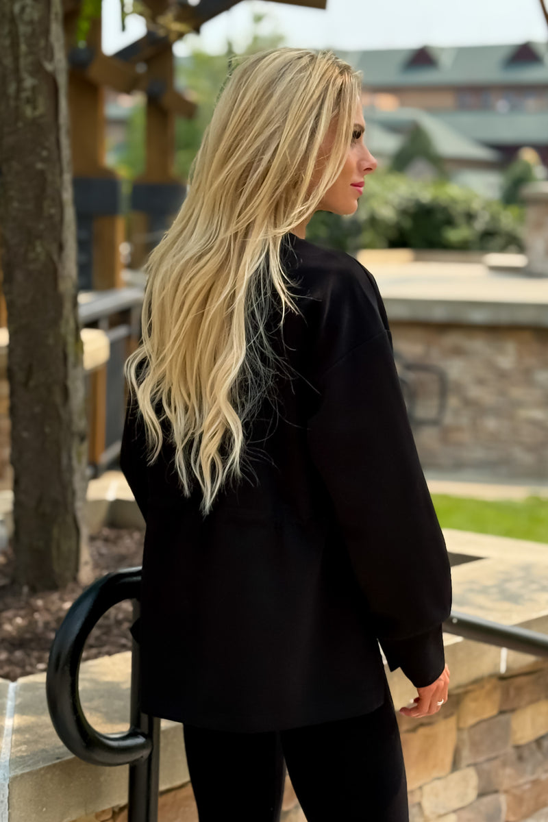 Ginny Drawstring Waist Split Side Top : Black