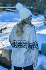 Chance Of Flurries Half Zip Snowflake Sweater : Ivory/Black