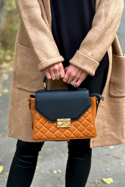 Courtney Quilted Color Block Handbag : Brown/Black