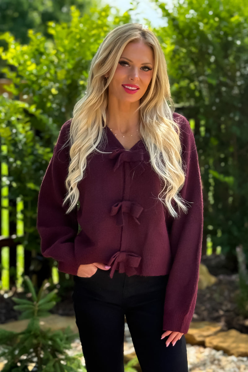 Ora Brushed Bow Detail Sweater : Bordeaux