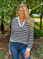 Adaline Collared Sweater : OW/ Navy