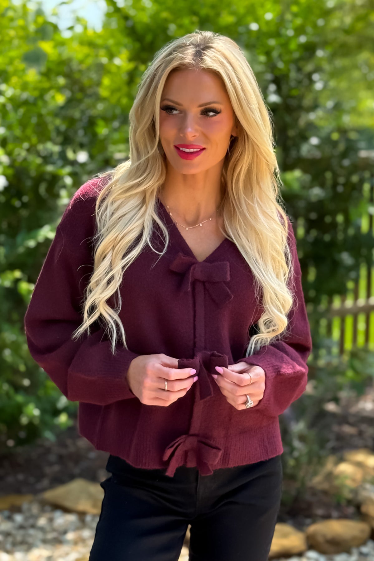 Ora Brushed Bow Detail Sweater : Bordeaux