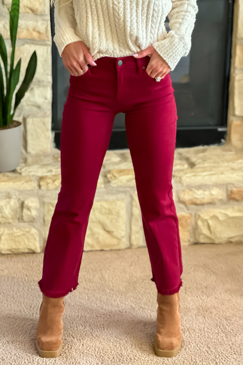 Liverpool Hannah Crop Flare Jeans : Red Velvet