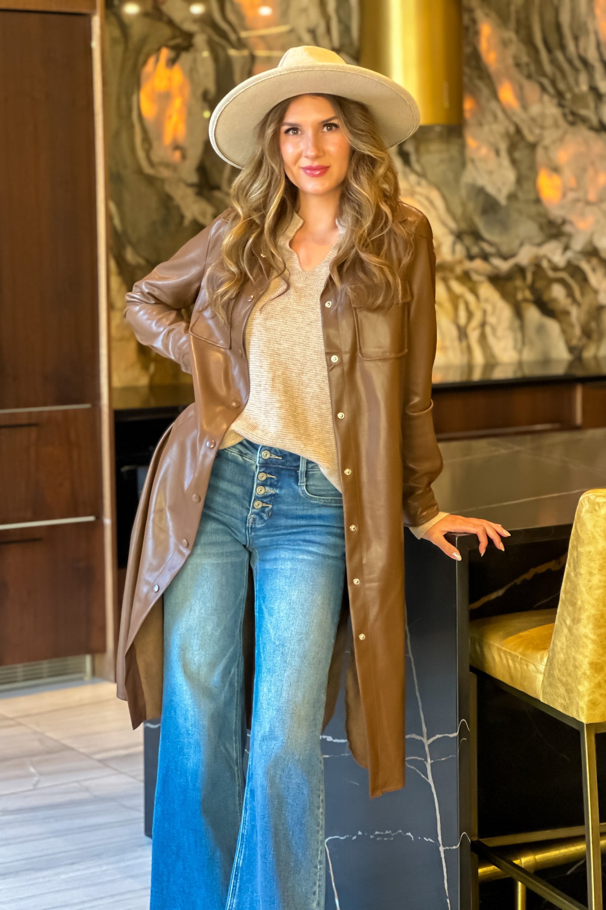 Yoko Button Up Long Jacket : Camel