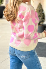 Hearts Aglow Pearl Trimmed Heart Sweater : Cream/Pink