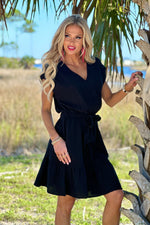 Tribal Brodie Cap Sleeve Dress : Black