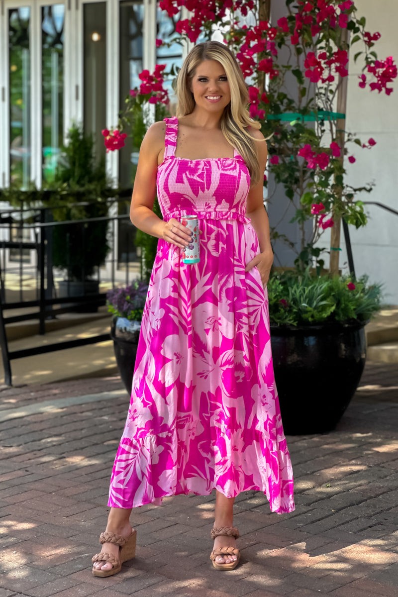 Talia Smocked Bodice Maxi Dress : Pink