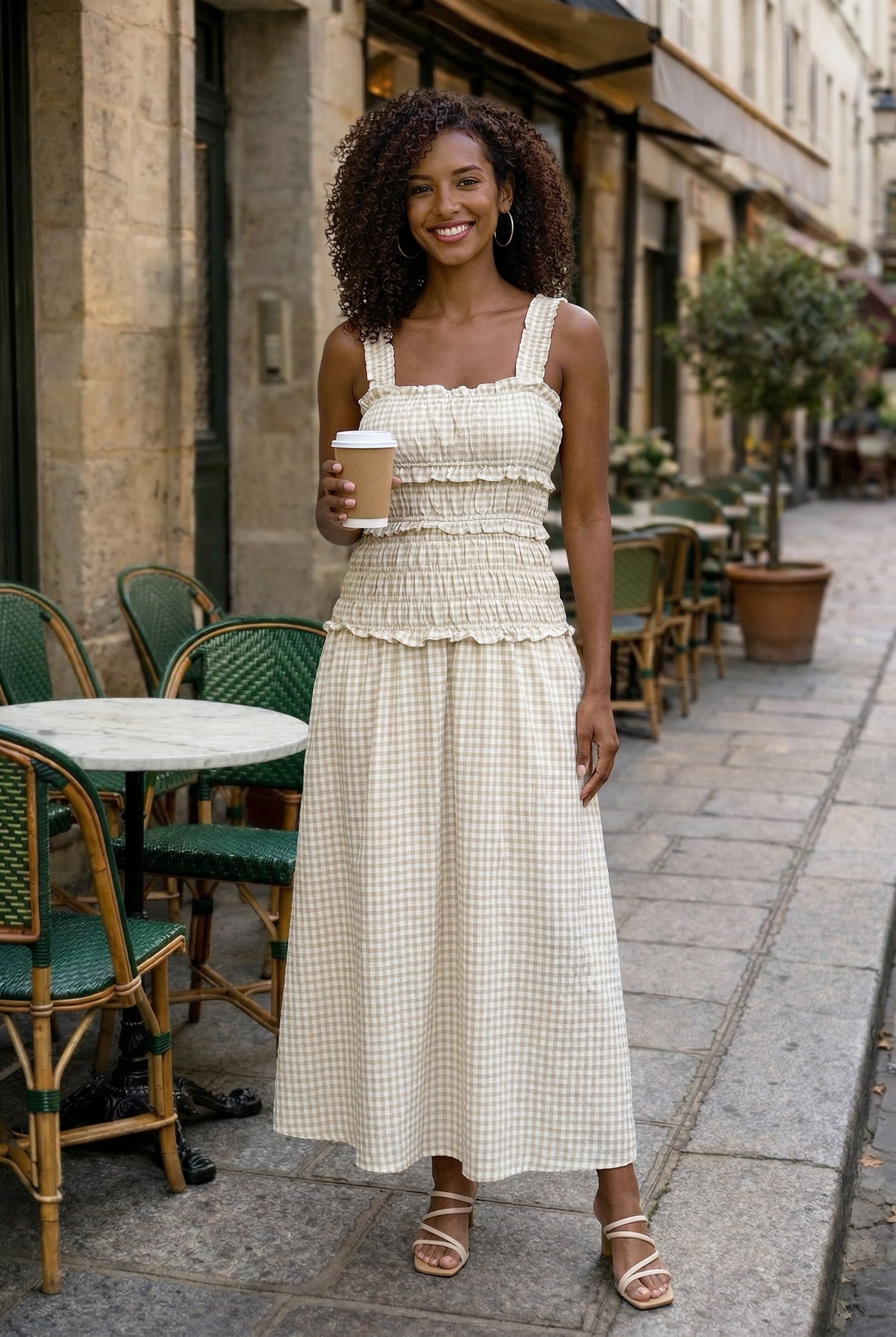 Guinevere Patterned Woven Dress : Sand