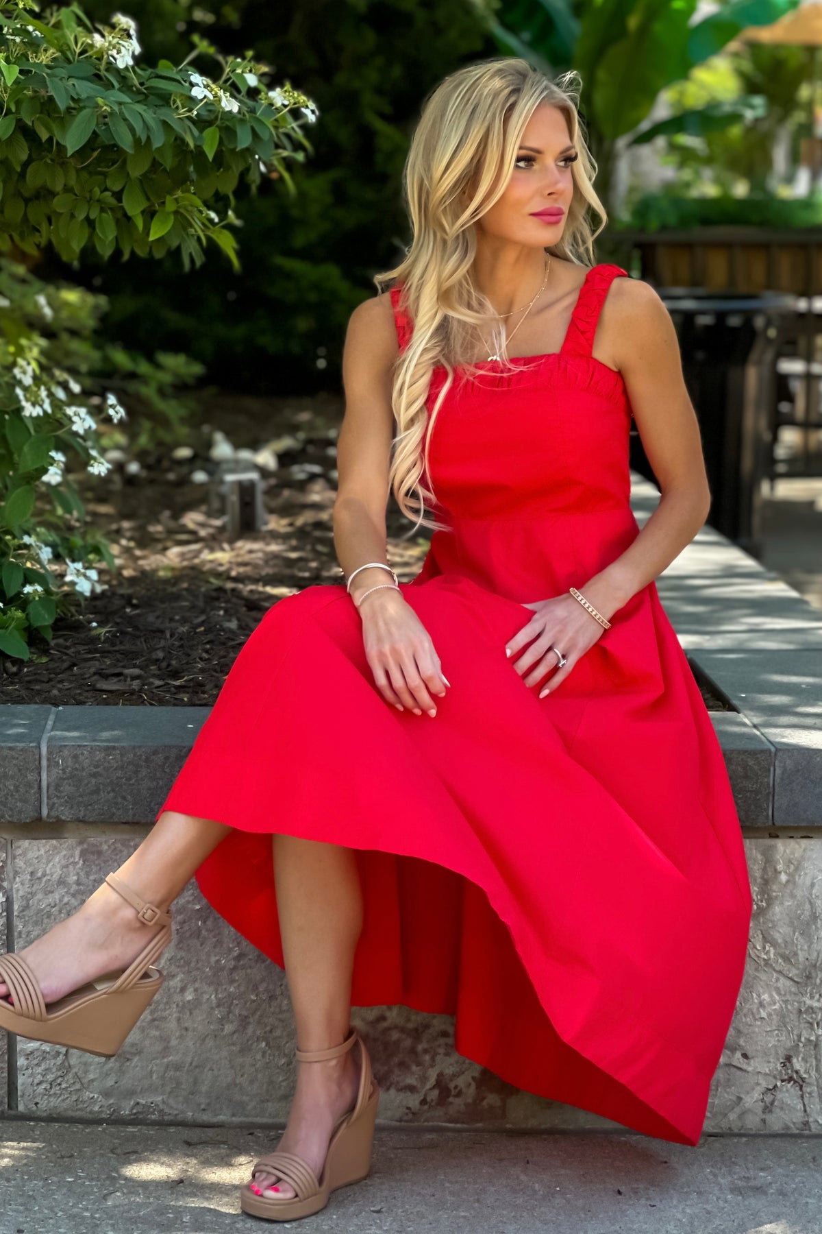 Sima Banded Top Maxi Dress : Red