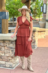 Nadia Tiered Vneck Dress : Red Brown