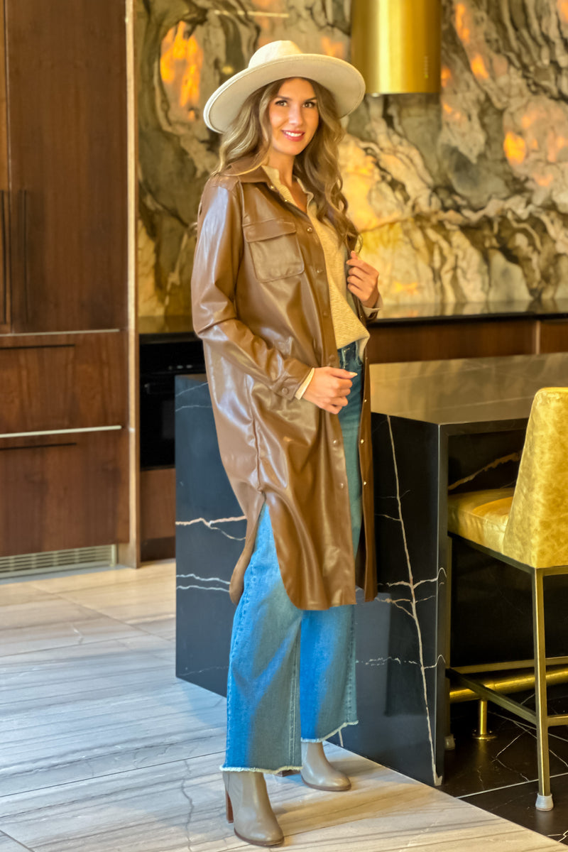 Yoko Button Up Long Jacket : Camel