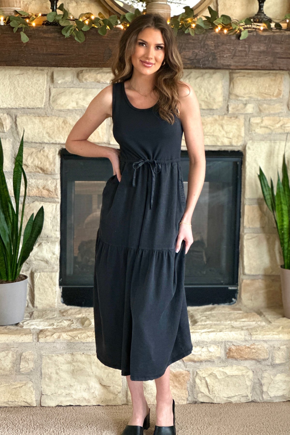 Tribal Cosette Mixed Media Dress : Black