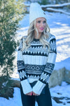 Aspen Strolls Jacquard Knit Cable Sweater : Black/Ivory