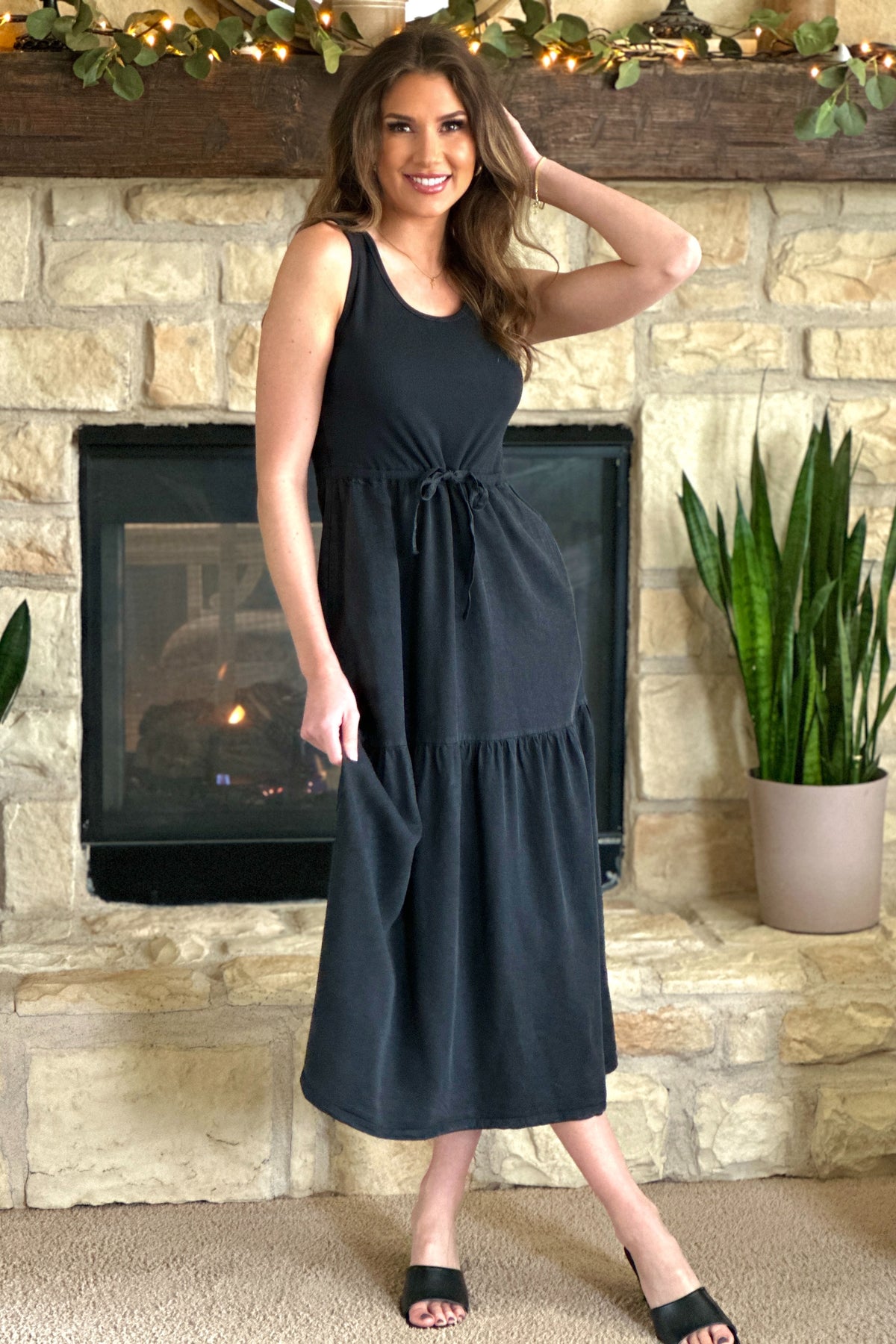 Tribal Cosette Mixed Media Dress : Black