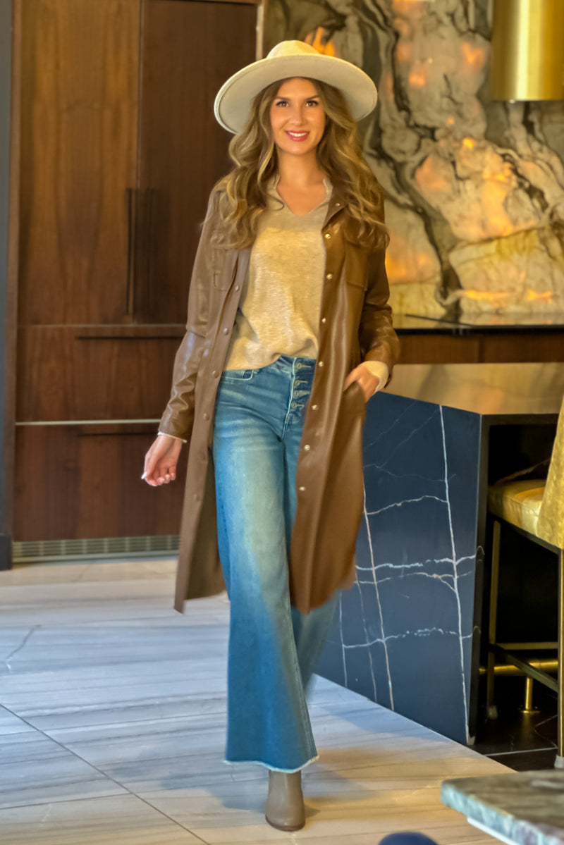 Yoko Button Up Long Jacket : Camel