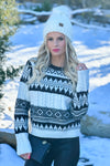 Aspen Strolls Jacquard Knit Cable Sweater : Black/Ivory