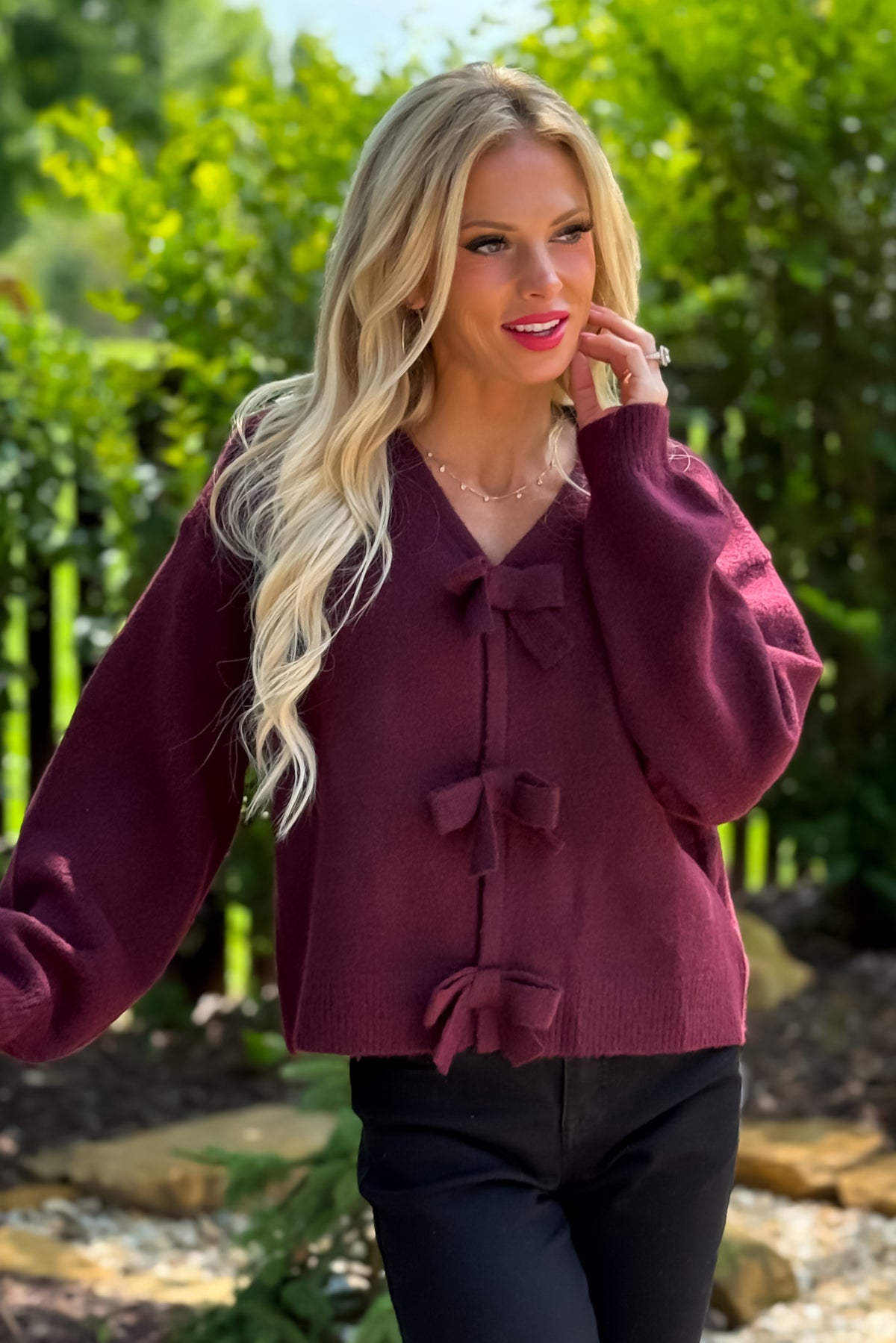 Ora Brushed Bow Detail Sweater : Bordeaux