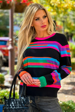 Zaket & Plover Jaquard Striped Sweater : Black/Fuchsia/Multi