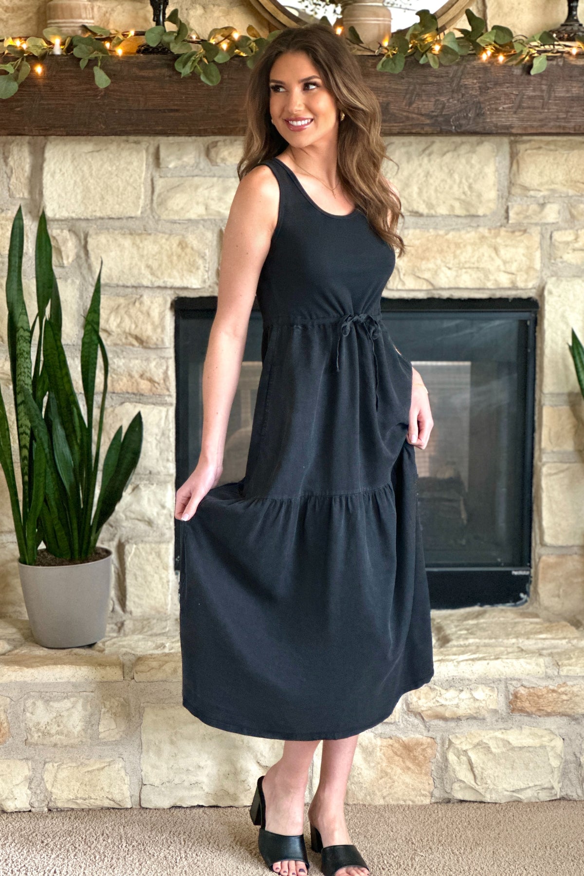 Tribal Cosette Mixed Media Dress : Black