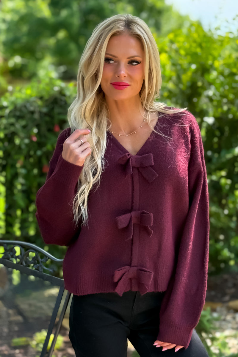 Ora Brushed Bow Detail Sweater : Bordeaux