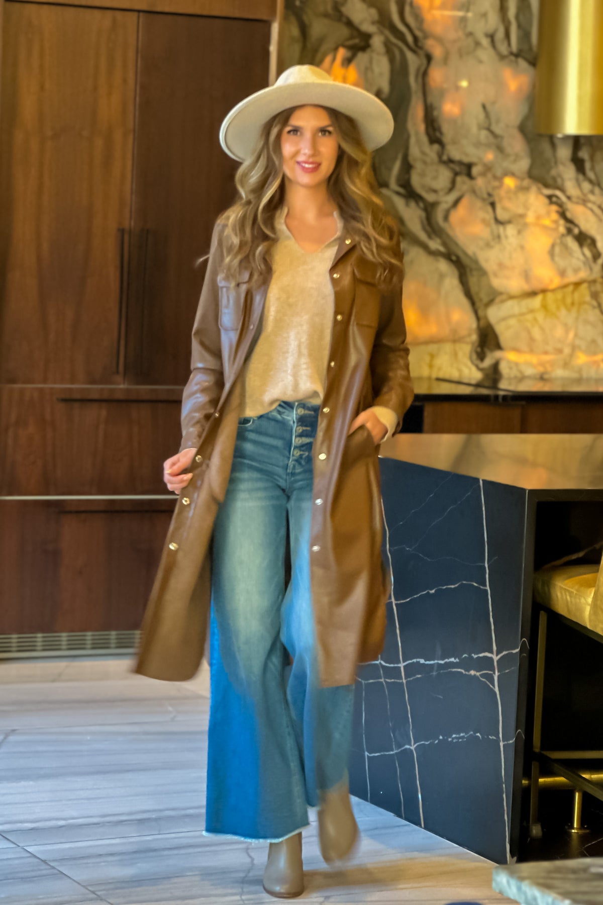 Yoko Button Up Long Jacket : Camel